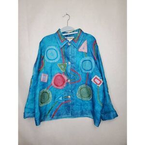 Vintage TravelSmith 100% Silk Artsy Lagenlook Patchwork Embroidered Blouse